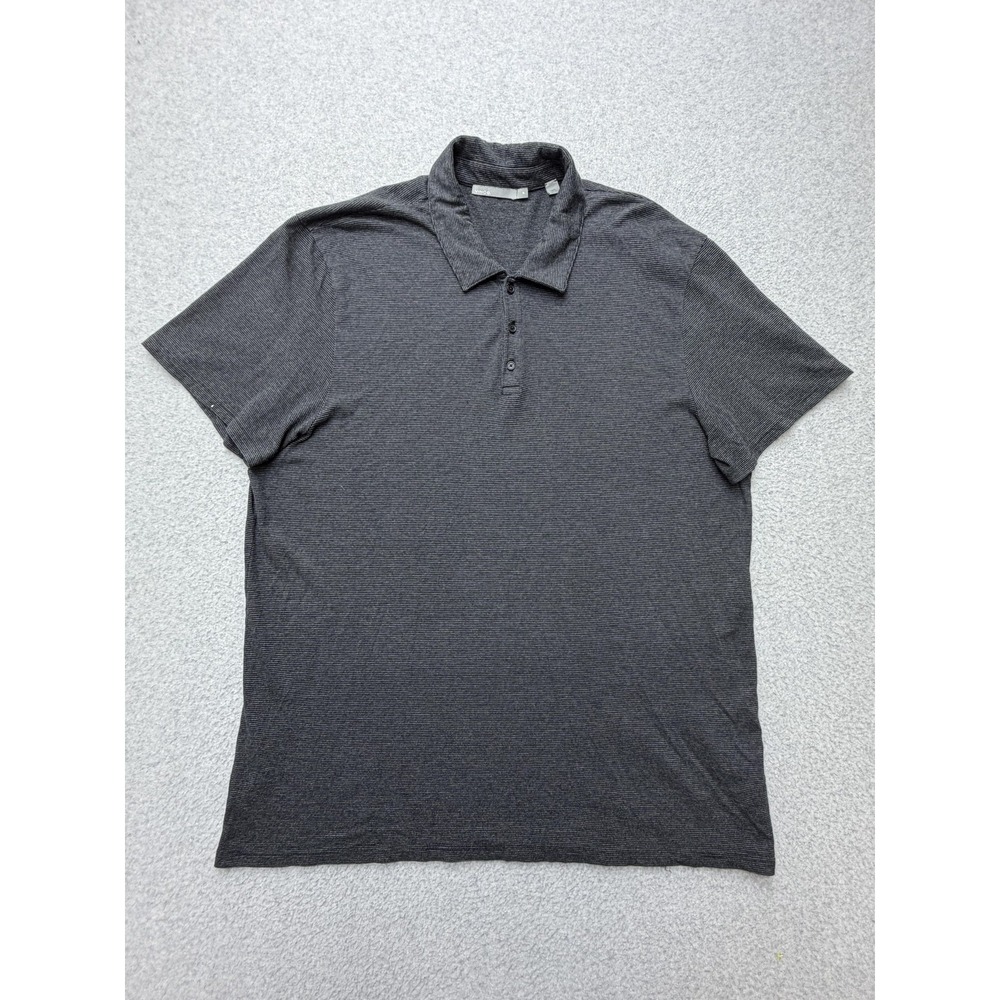 Vince Polo Shirt Mens XL Gray Stripe Cotton Modal Jersey Casual Short Sleeve